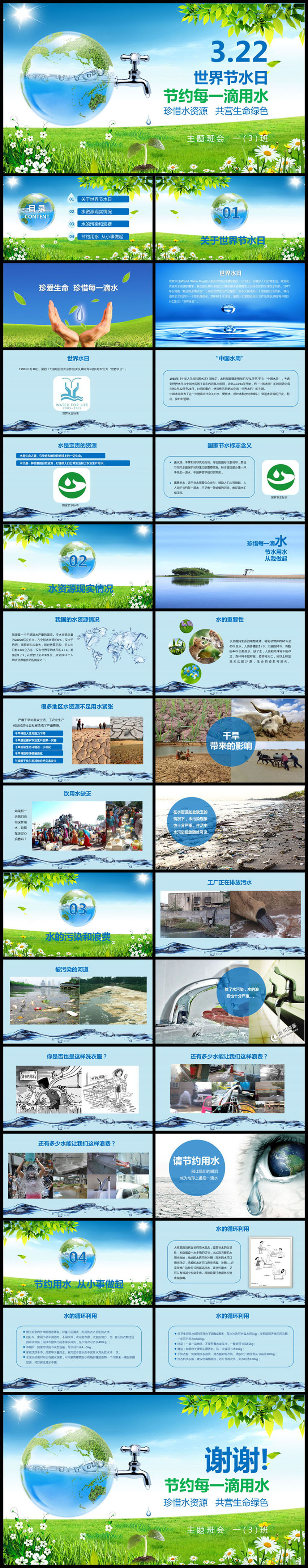 保護地球世界水日主題班會PPT模板