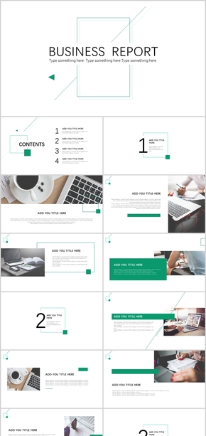 綠色清新簡約線條商務風工作總結匯報PPT模板