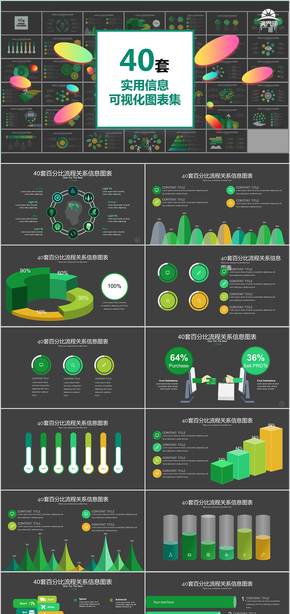 40套黃綠色信息可視化PPT圖表