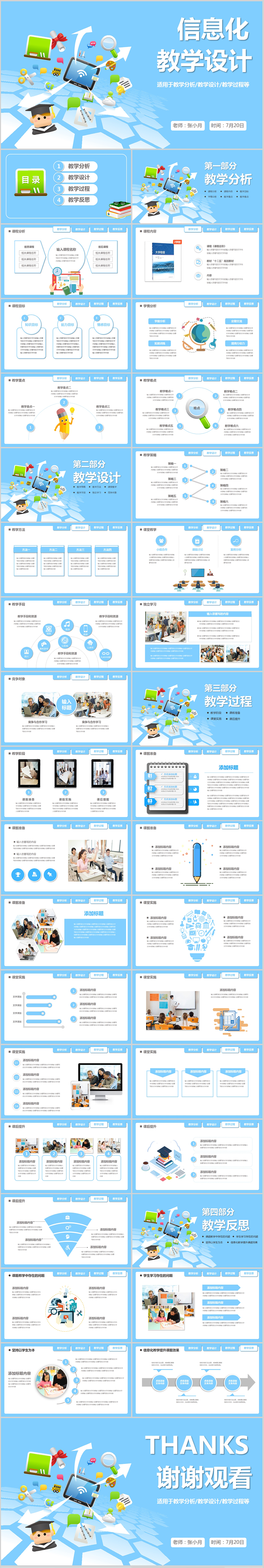 可愛(ài)卡通信息化教學(xué)設(shè)計(jì)教師說(shuō)課PPT模板