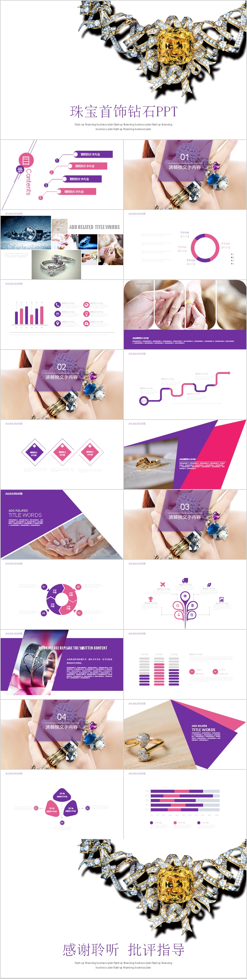 紫色奢华珠宝首饰产品加工商务商业融资投资计划书PPT模板