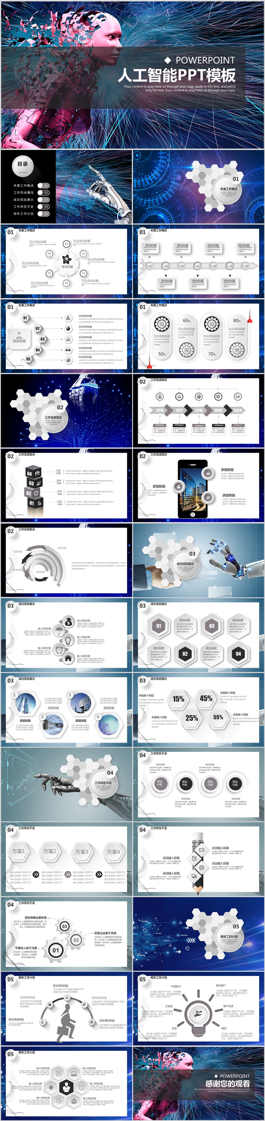 人工智能科技機(jī)器人微粒體PPT模板 年終工作總結(jié)