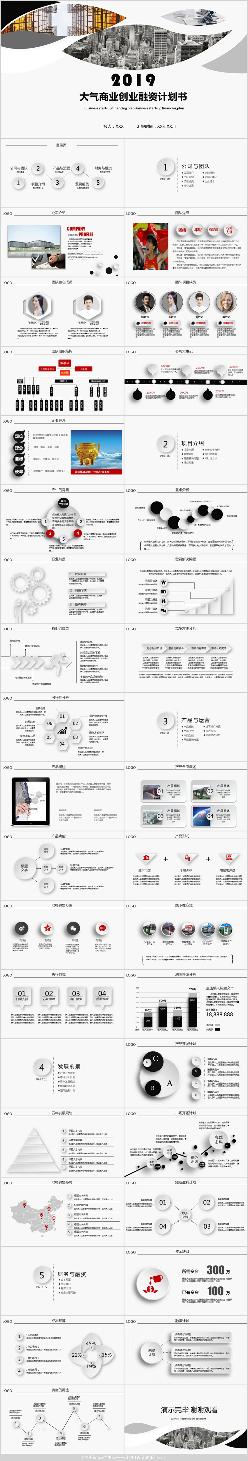 2019創(chuàng)意灰色商業(yè)融資計(jì)劃書PPT模板