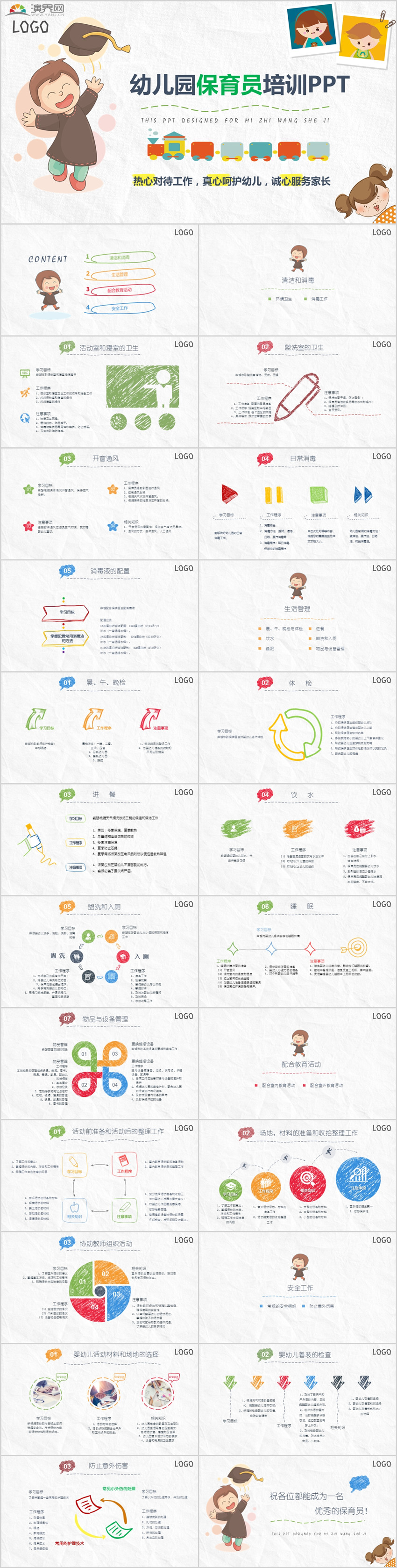 可愛卡通幼兒園保育員培訓(xùn)ppt模板