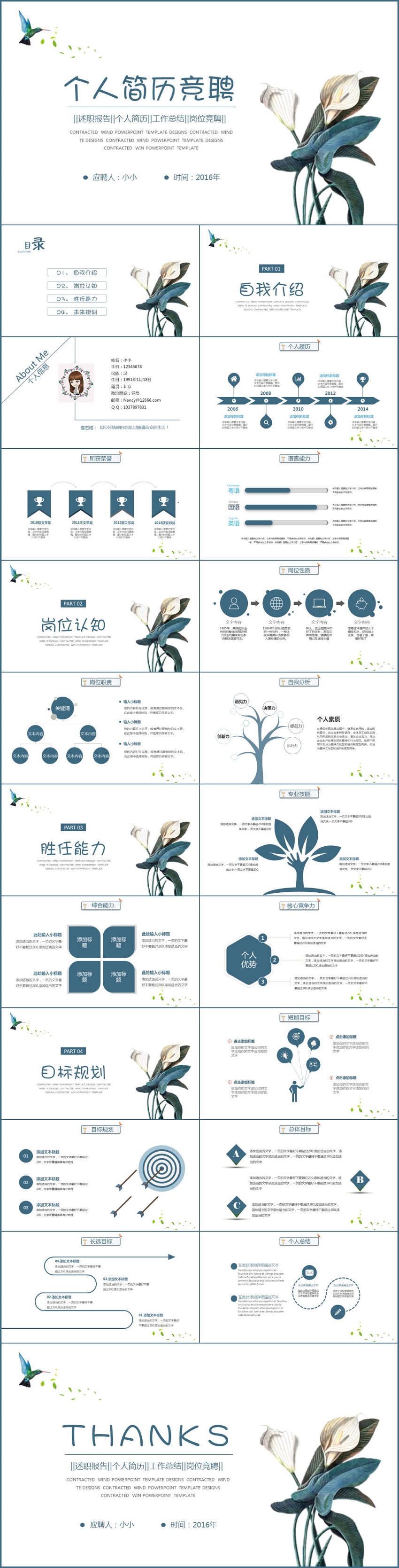 清新時(shí)尚復(fù)古花朵個(gè)人簡(jiǎn)歷競(jìng)聘ppt模板