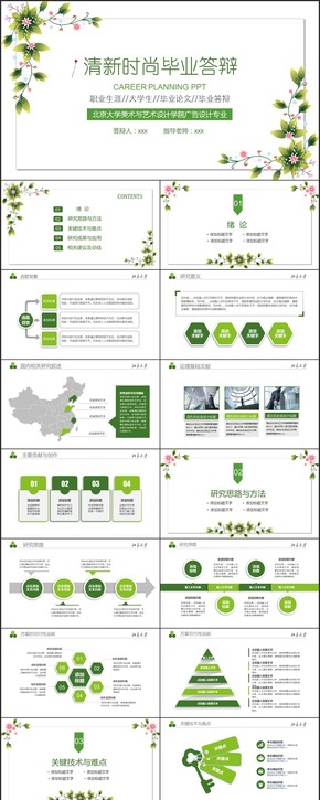 綠色清新簡約畢業(yè)答辯ppt模板