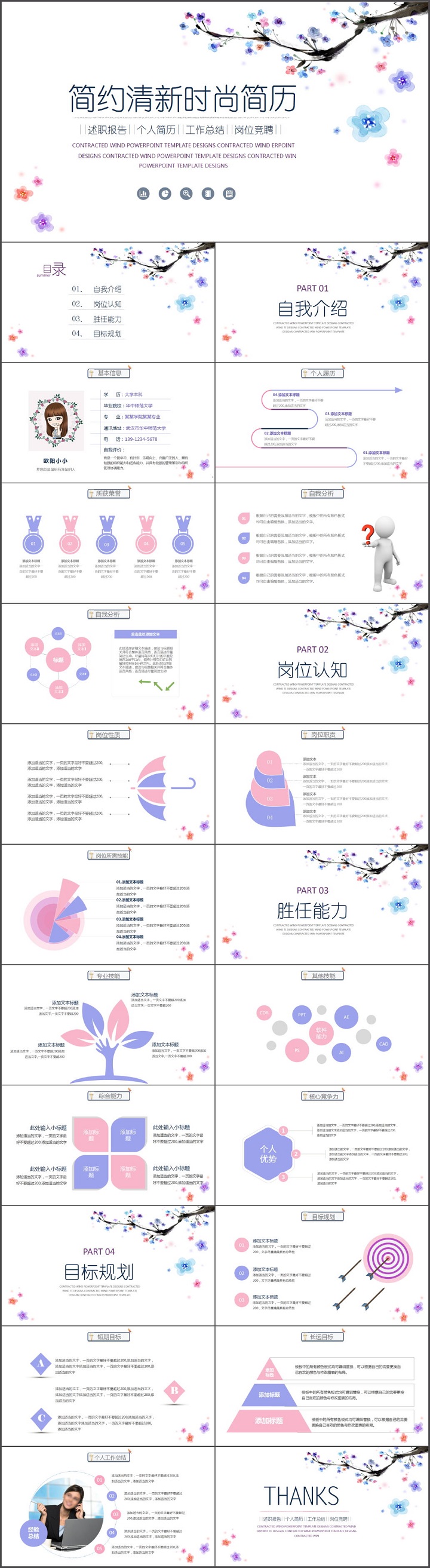 韓式花枝清新唯美個(gè)人簡(jiǎn)歷競(jìng)聘ppt模板