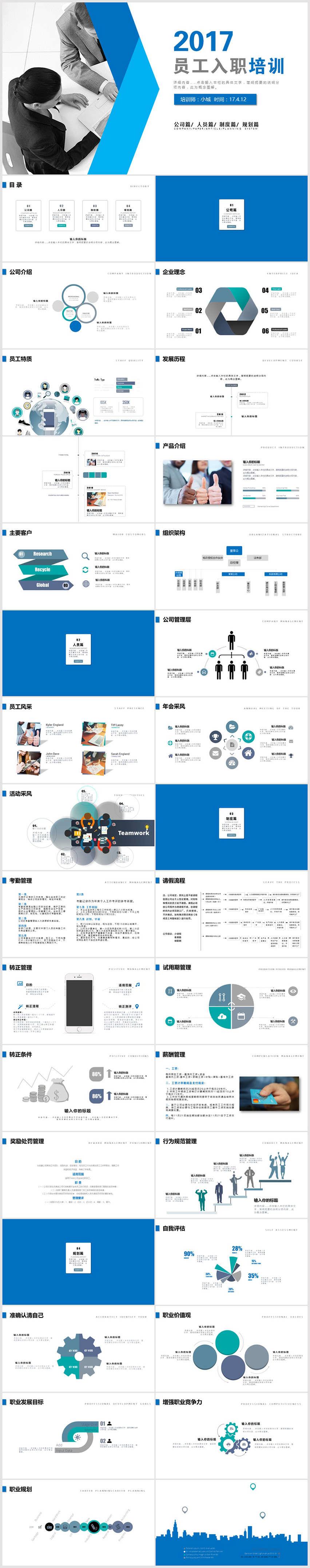 藍色商務動態(tài)員工入職培訓PPT