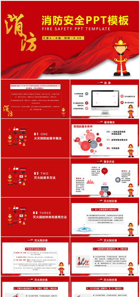 紅色大氣消防安全知識(shí)教育培訓(xùn)PPT模板