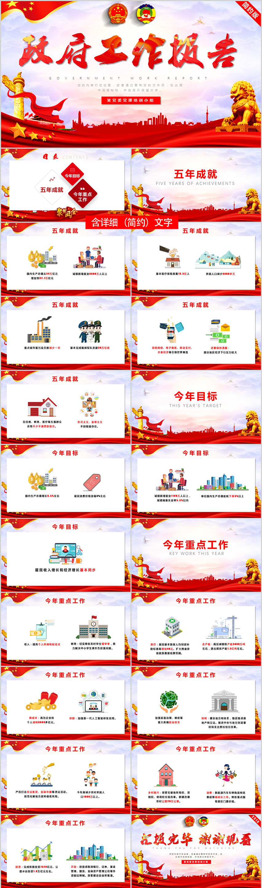 2018紅色大氣兩會政府工作報告極簡版PPT