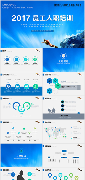 藍色商務(wù)員工入職培訓(xùn)PPT模板