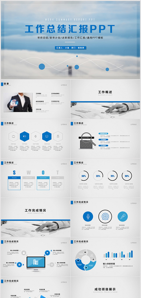 藍色商務動態(tài)工作總結匯報PPT