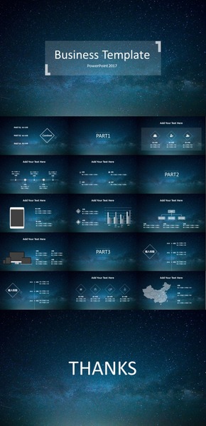 星空扁平簡(jiǎn)潔工作匯報(bào)PPT模板