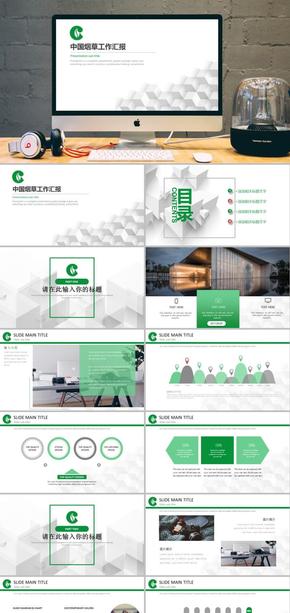 灰綠扁平中國煙草工作匯報(bào)ppt模板