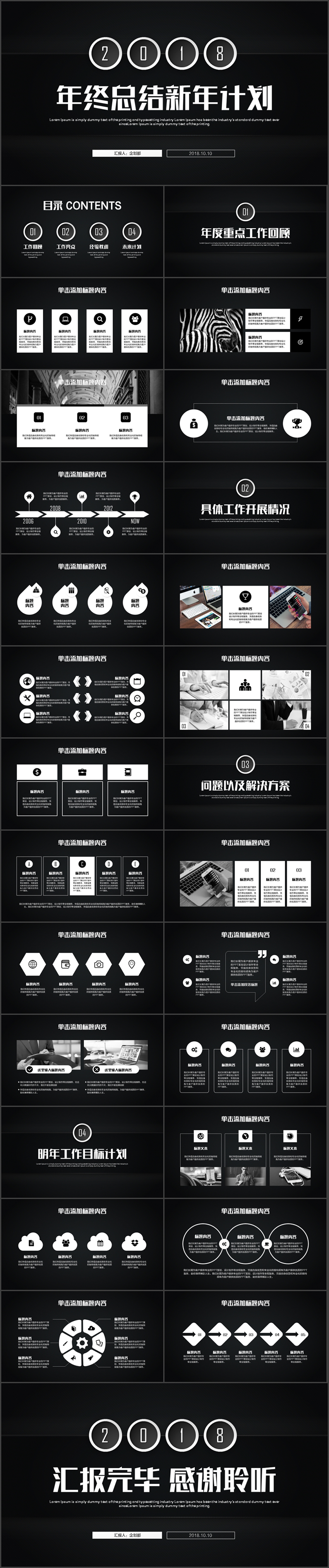 時(shí)尚酷黑簡(jiǎn)約2018新年計(jì)劃暨年終總結(jié)PPT模板