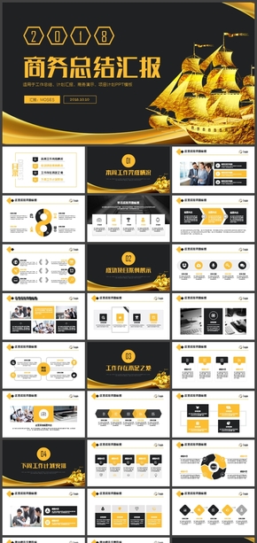 黑金商務揚帆起航工作總結計劃PPT模板