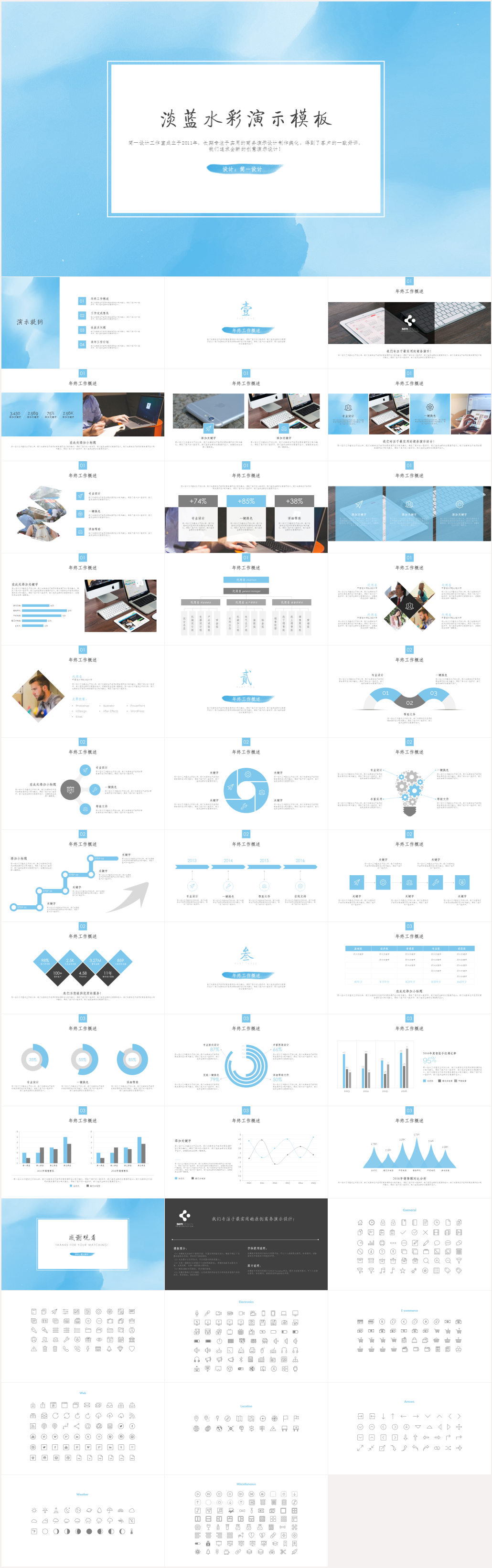 【簡一設(shè)計】清新淡藍(lán)水彩風(fēng)格商務(wù)PPT模板