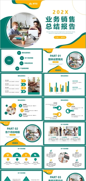 黃綠色簡約風商務公司業(yè)務銷售總結報告年終總結PPT模板
