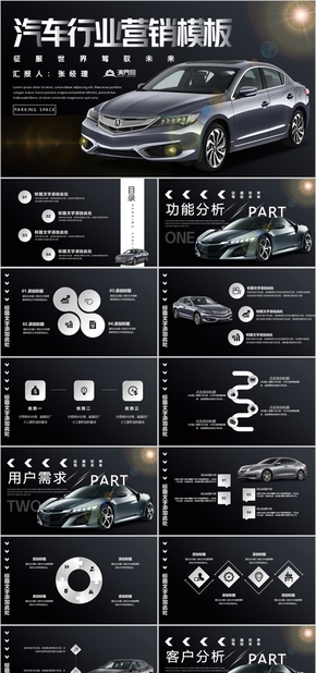黑色高端大氣汽車行業(yè)銷售汽車行業(yè)年度總結(jié)廣告策劃營銷策劃PPT模板