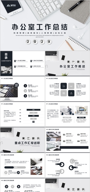 清新辦公室部門工作總結匯報述職報告極簡商務商業(yè)項PPT模板