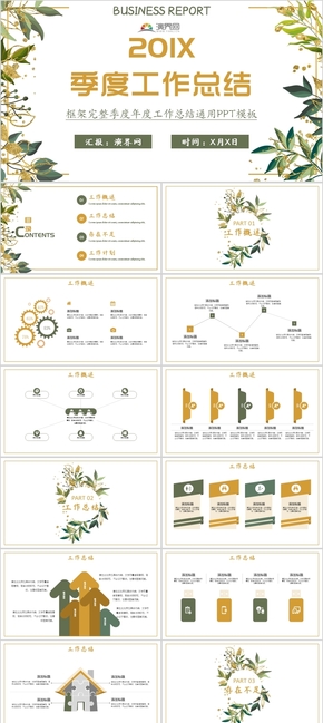綠色小清新商務公司季度年度工作匯報計劃總結通用PPT模板