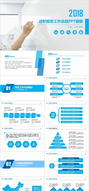 藍白商務述職報告工作總結(jié)ppt模板