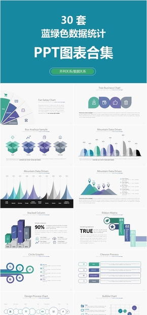 通用大氣商務(wù)藍綠色數(shù)據(jù)統(tǒng)計ppt圖表合集