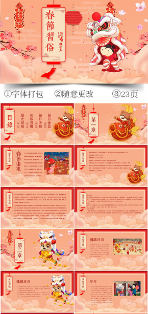 新年喜慶春節(jié)傳統(tǒng)風俗PPT模板