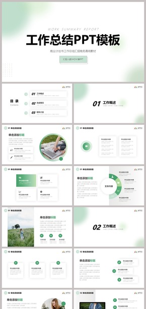 實用主義淺綠色小清新工作總結匯報崗位競聘商業(yè)計劃書商務素材通用PPT模板