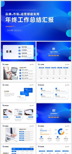 藍(lán)色漸變品牌部市場部運營部年終總結(jié)直接套用完整框架與內(nèi)容超實用工作總結(jié)匯報述職報告通用ppt模板