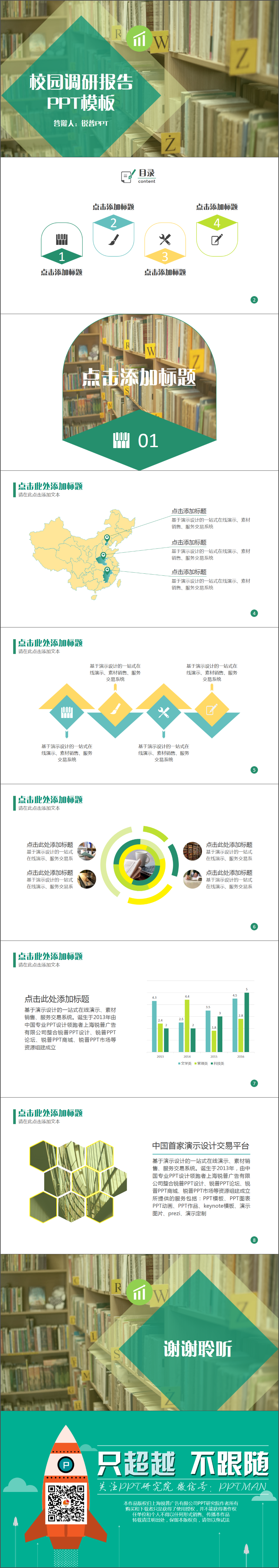 清新扁平化校園調(diào)研報(bào)告動(dòng)態(tài)PPT模板@行憶山小鋪