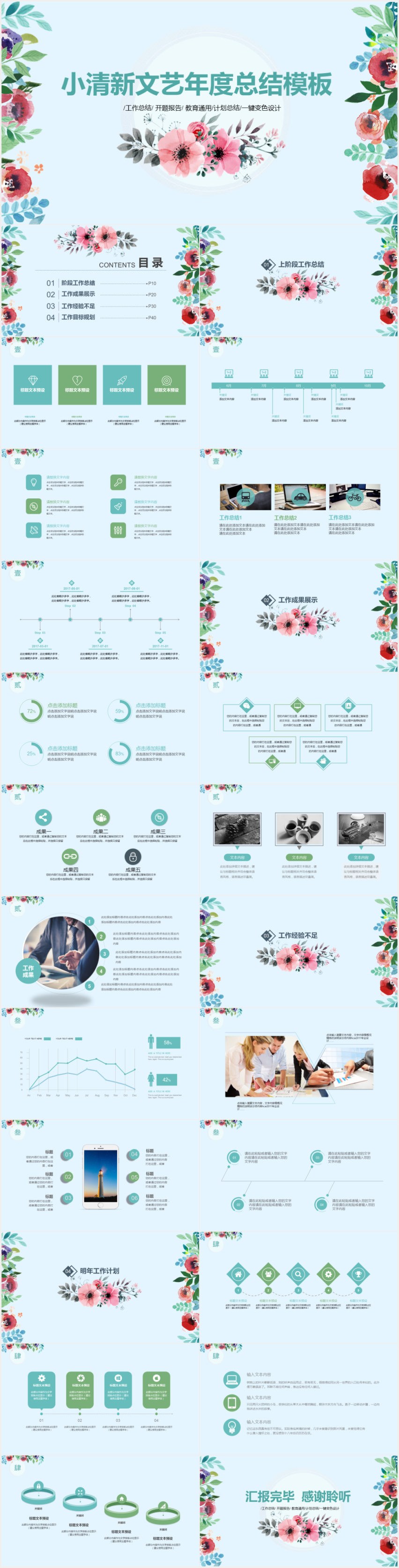 小清新文藝風工作總結(jié)計劃PPT模板