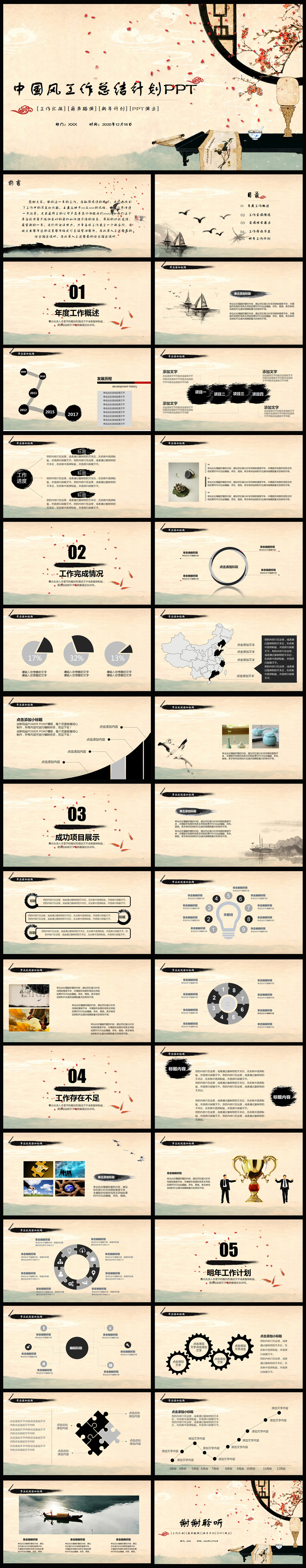 2017中國風(fēng)水墨畫年度工作總結(jié)匯報ppt模板