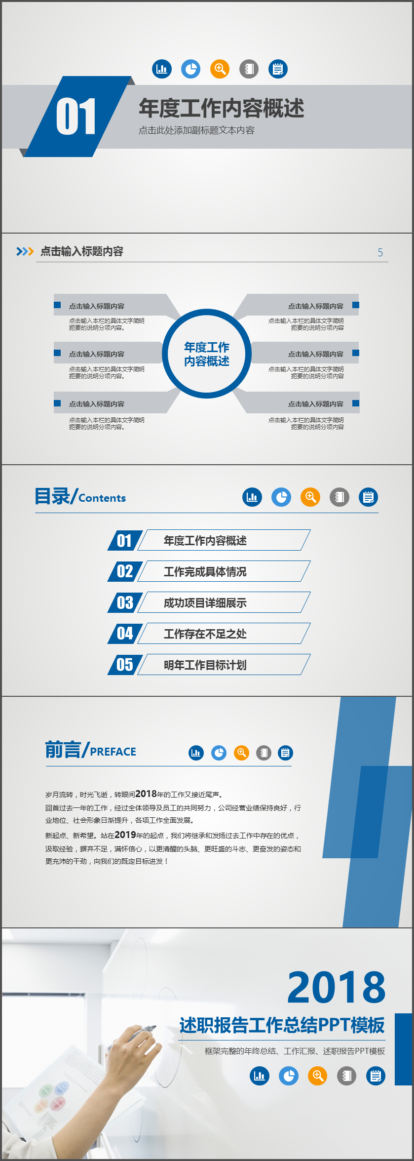 蘭色簡潔干練的動態(tài)述職報告工作總結PPT模板