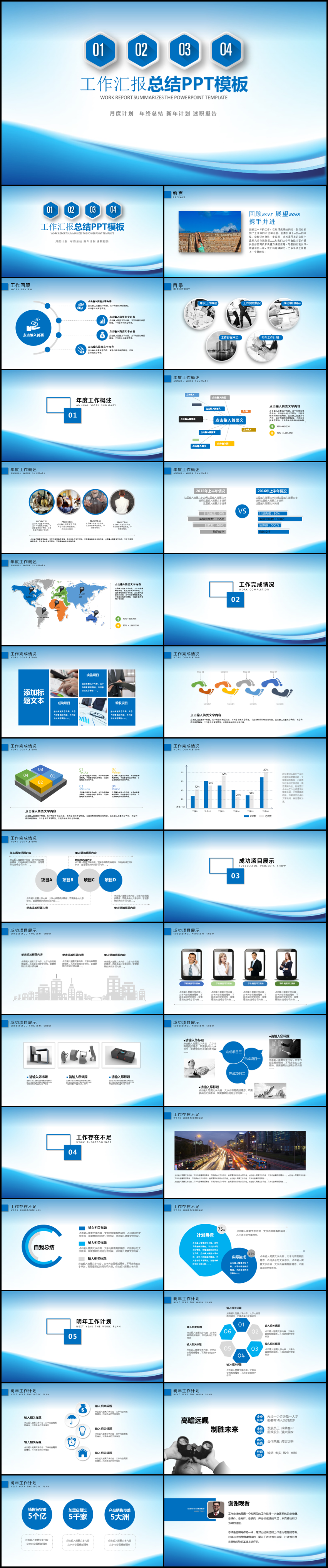 作品标题:蓝色2018年简约工作总结年终总结ppt模板