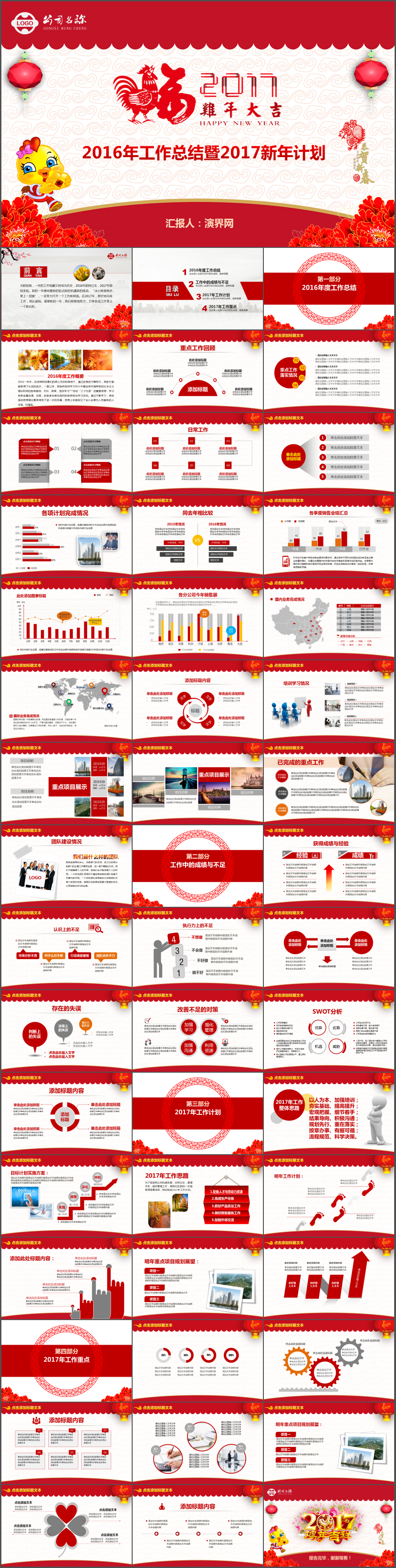 紅色時(shí)尚框架完整2017雞年工作計(jì)劃年終總結(jié)匯報(bào)動(dòng)態(tài)ppt模板