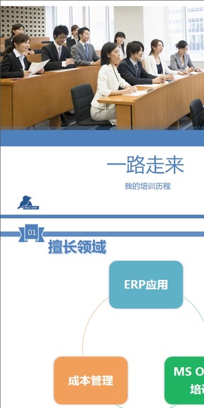 藍(lán)色扁平內(nèi)部培訓(xùn)師簡(jiǎn)歷PPT作品