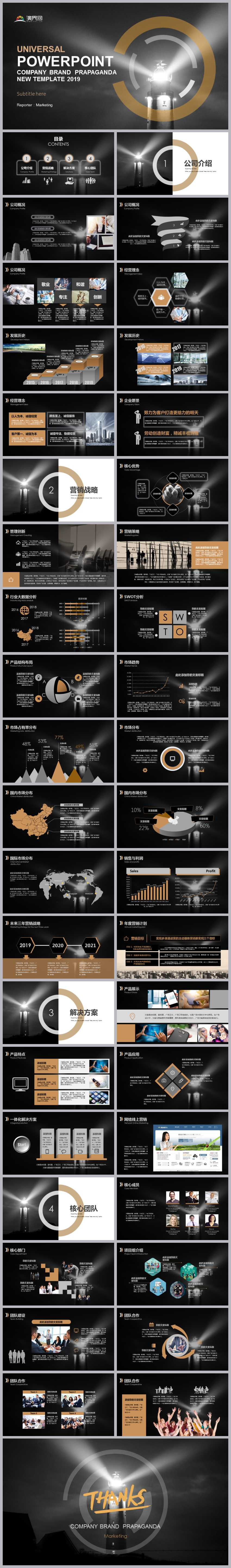 2019燈塔主題灰黃色簡約高端通用年終報(bào)告工作計(jì)劃PPT模板