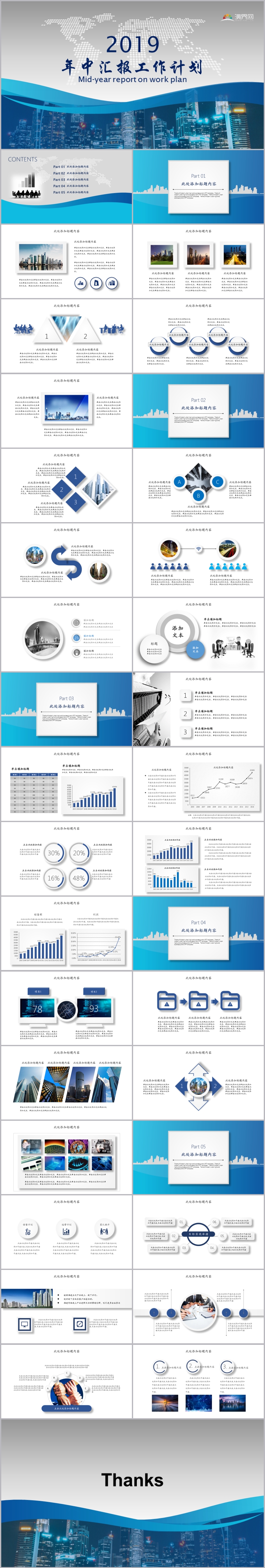 2019藍色簡約年中總結企業(yè)推廣年度報告宣傳畫冊模板