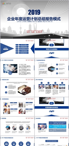 簡約商務藍灰2019企業(yè)年度運營管理工作規(guī)劃報告PPT模板