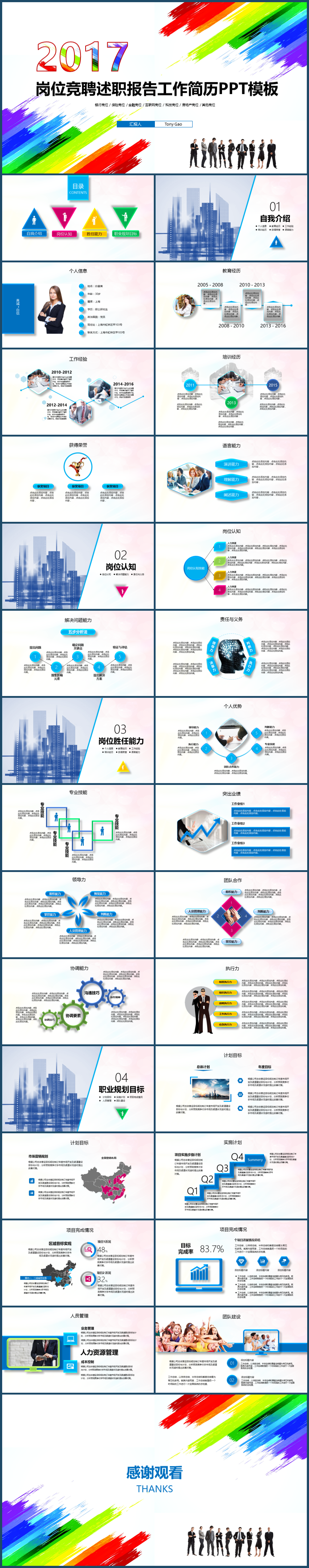 多彩人生2017崗位述職競(jìng)聘報(bào)告工作簡(jiǎn)歷PPT模板