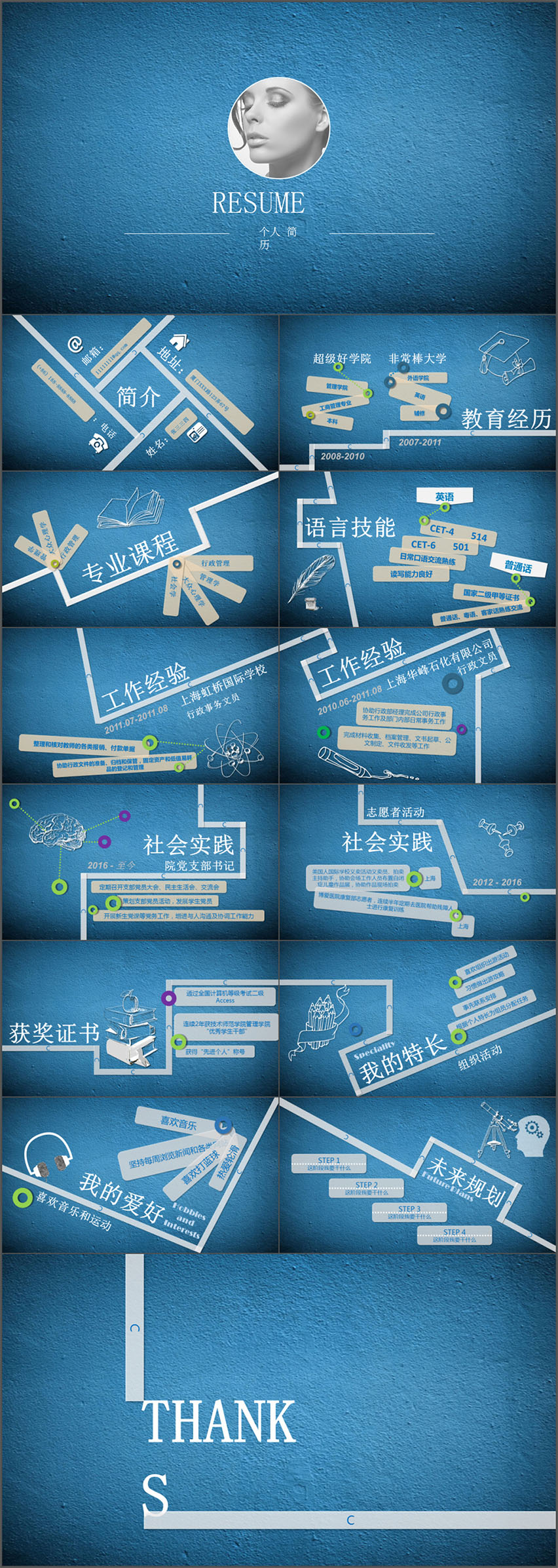 藍(lán)色優(yōu)雅個(gè)人應(yīng)聘求職簡歷PPT模版
