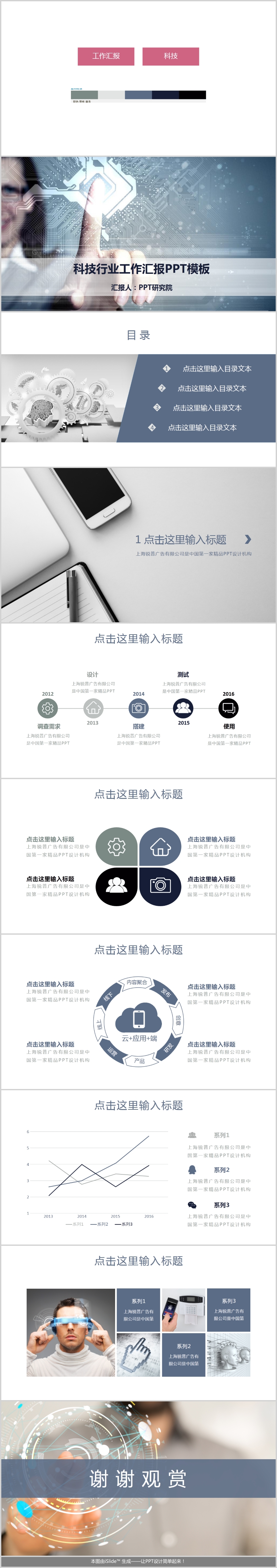 藍色扁平科技行業(yè)工作匯報PPT模板