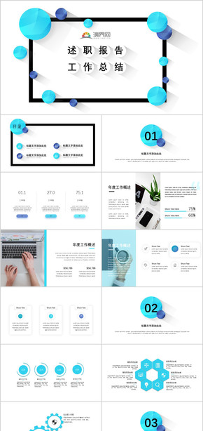 藍(lán)色簡約微粒體述職報告PPT模板