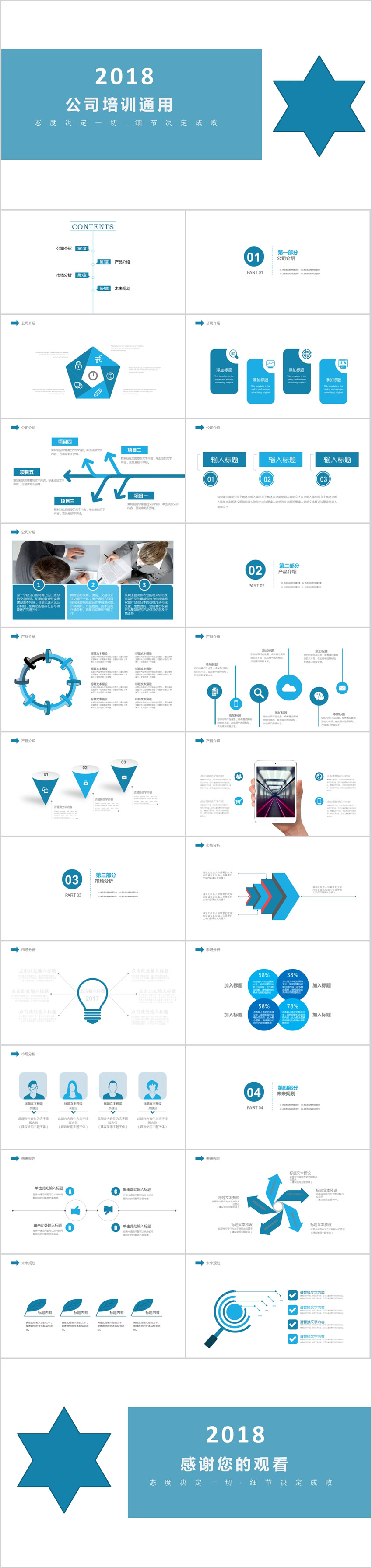 2018藍色簡約公司培訓通用PPT模板