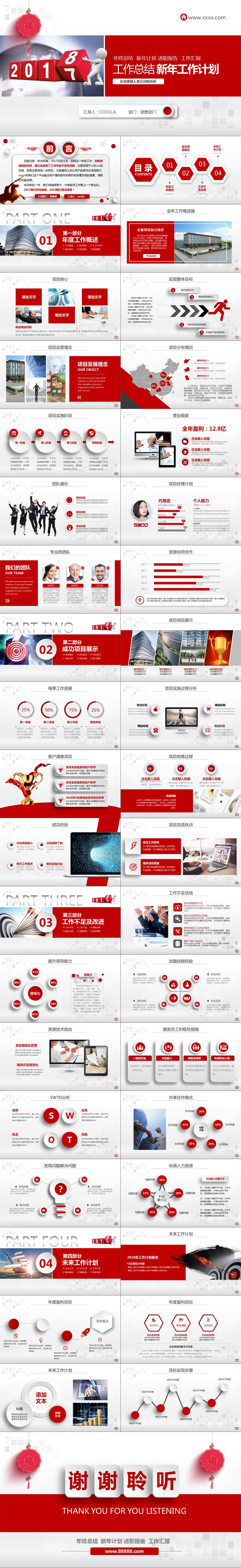 2018紅色喜慶立體年終工作總結(jié)PPT