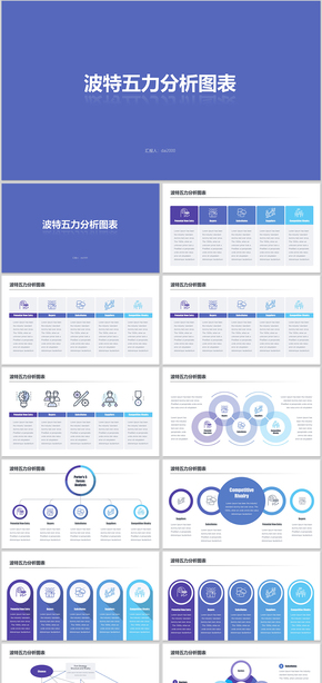 波特五力模型分析型營(yíng)銷(xiāo)圖表PPT模板