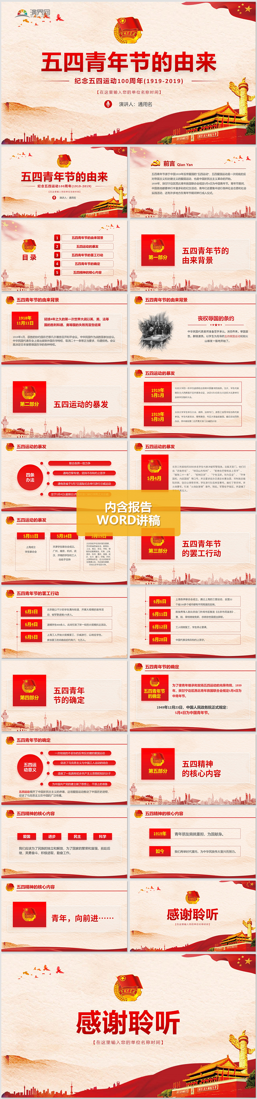 【內(nèi)容完整】紀(jì)念五四運(yùn)動(dòng)100周年五四青年節(jié)的由來PPT