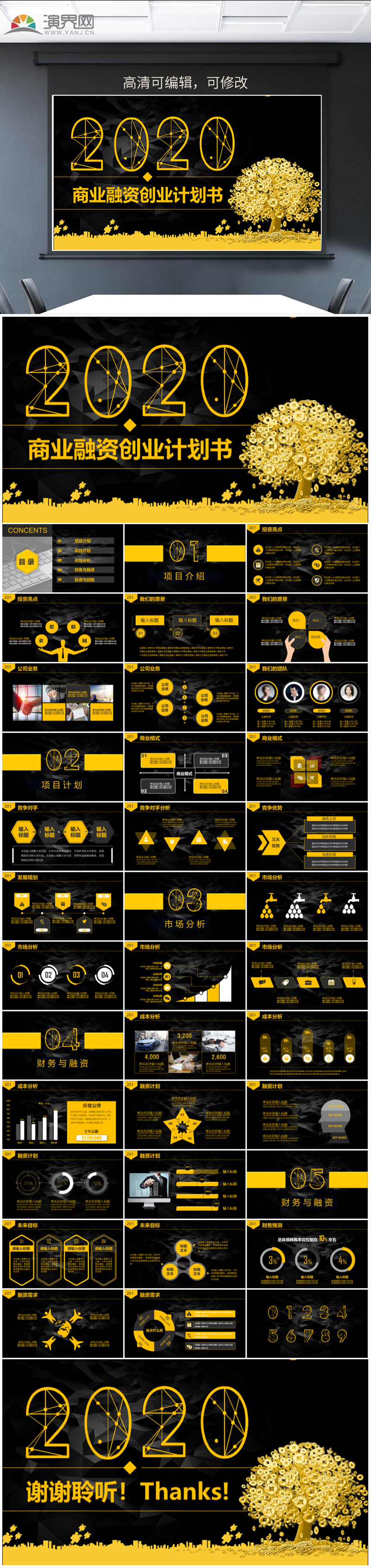 2020年穩(wěn)重黑商業(yè)融資創(chuàng)業(yè)計劃書通用型PPT