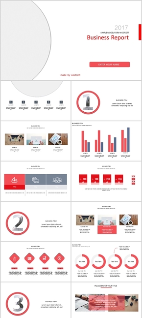 紅白簡約多圖表通用模板